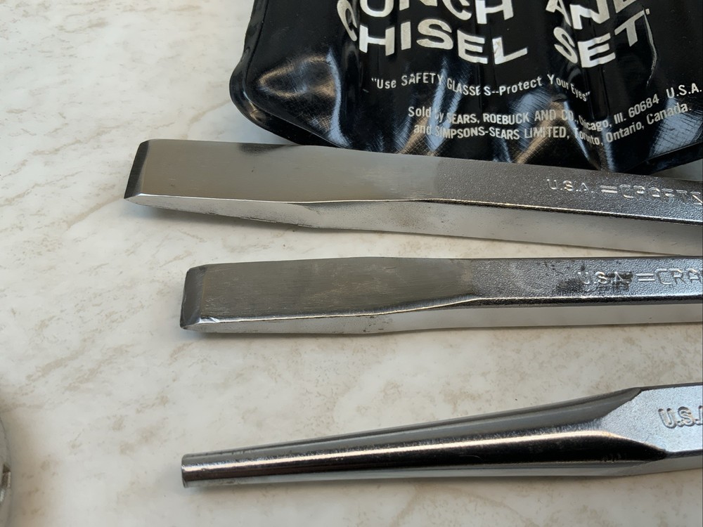 CRAFTSMAN 4302, 5pc PUNCH & CHISEL Set, Dusty Case, USA Made