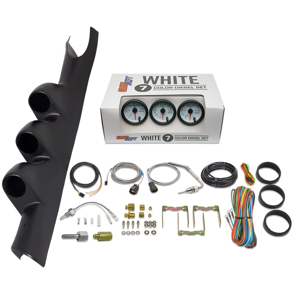 GlowShift W7 Boost EGT Trans Temp Gauges + Black Pod for 03-09 Dodge Ram Cummins