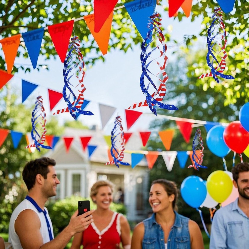 6 American Flag Reflective Garden Spinners - Effective Bird Deterrent Solution