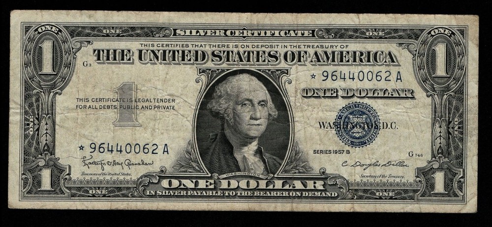 1957b $1 star SILVER CERTIFICATE Better Block Star Note *96440062A *A Block