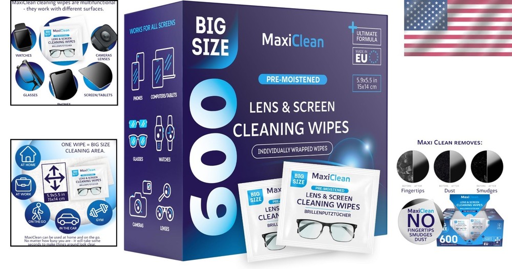 Glasses Wipes for Electronics - 600 Individually Wrapped