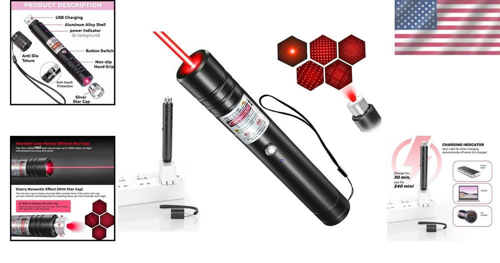 Rechargeable Laser Pointer for Cats & Presentations - Adjustable Beam Modes