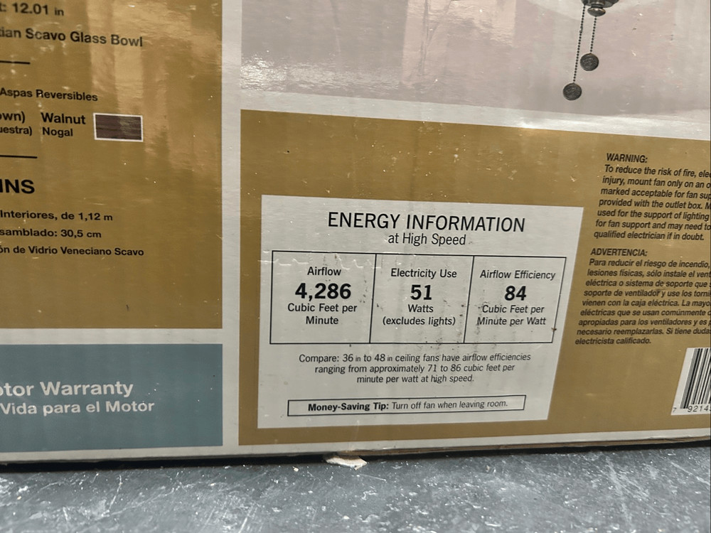 Hampton bay ceiling fan indoor 44 inch open box