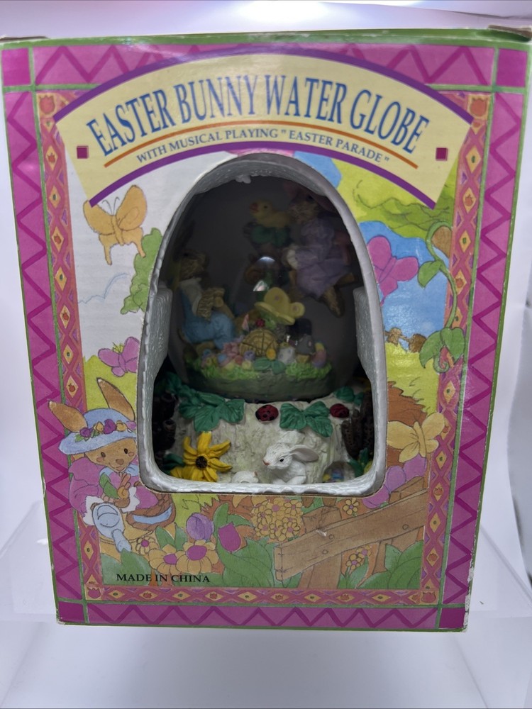Easter Bunny Egg Shape Water Globe With Musical Easter Parade Wind Up Spring