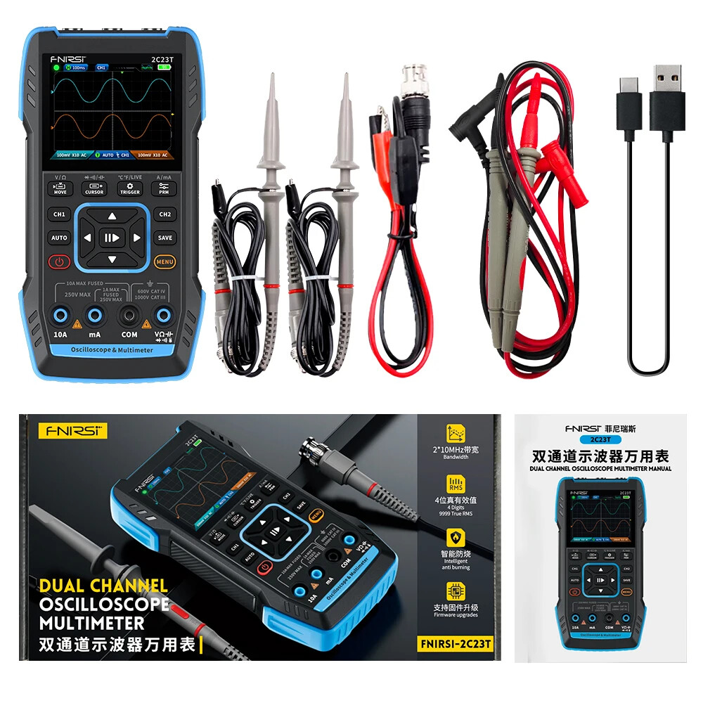 FNIRSI 2C23T Handheld Oscilloscope Digital Multimeter Function Signal Generator
