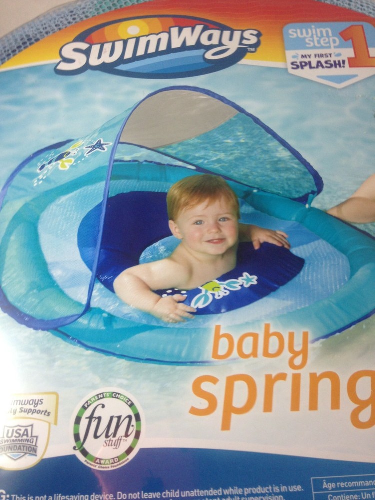 SwimWays BLUE Baby Spring Pool Float w/Adjustable Removable Sun Canopy Carry Bag