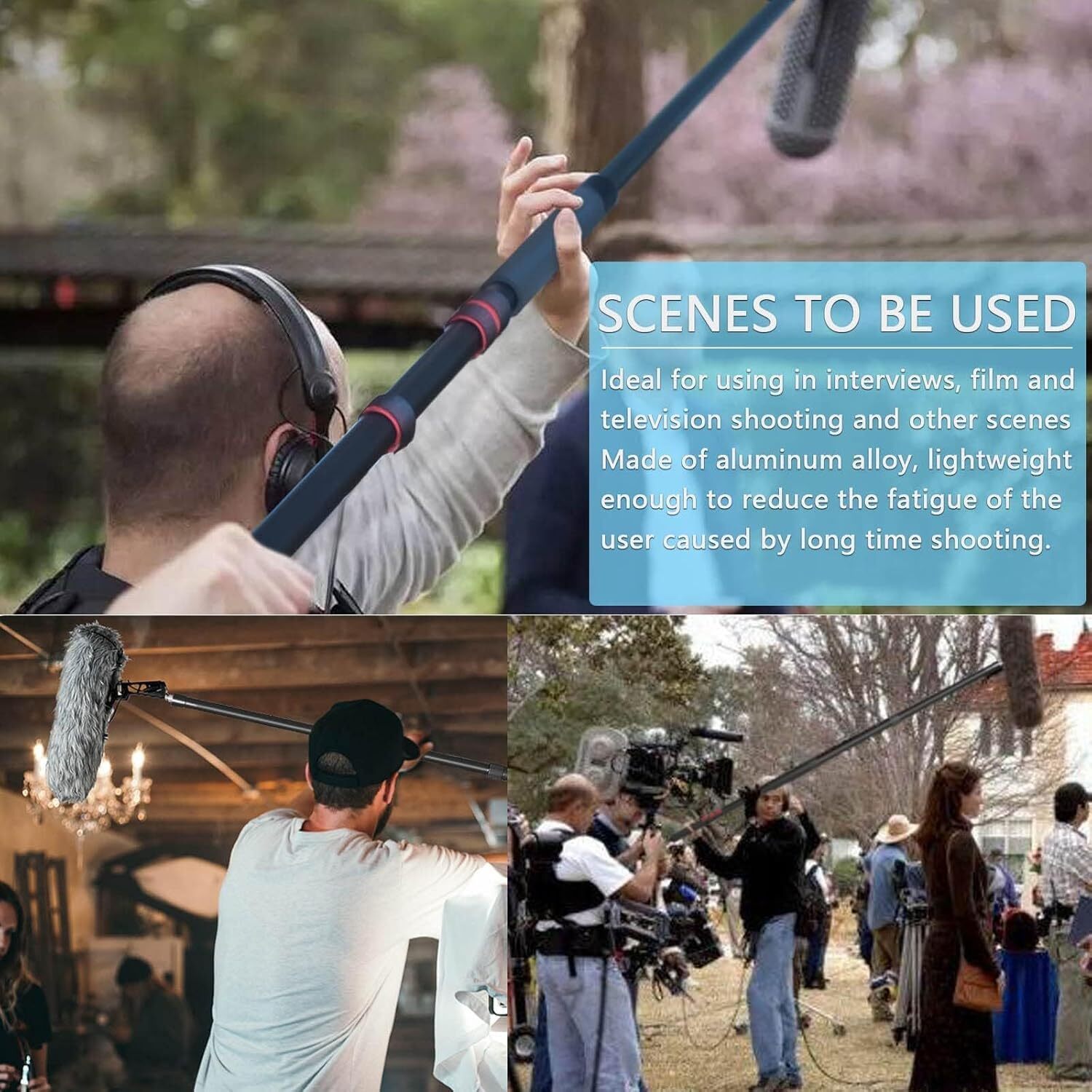 Portable Handheld Boom Pole for Shotgun Mic, 3-Section Extendable Microphone Arm
