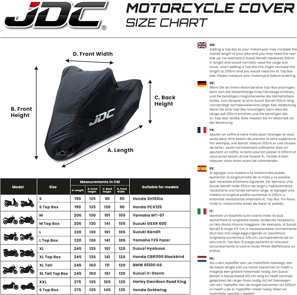 Motorcycle Cover Waterproof - Black - RAIN - M