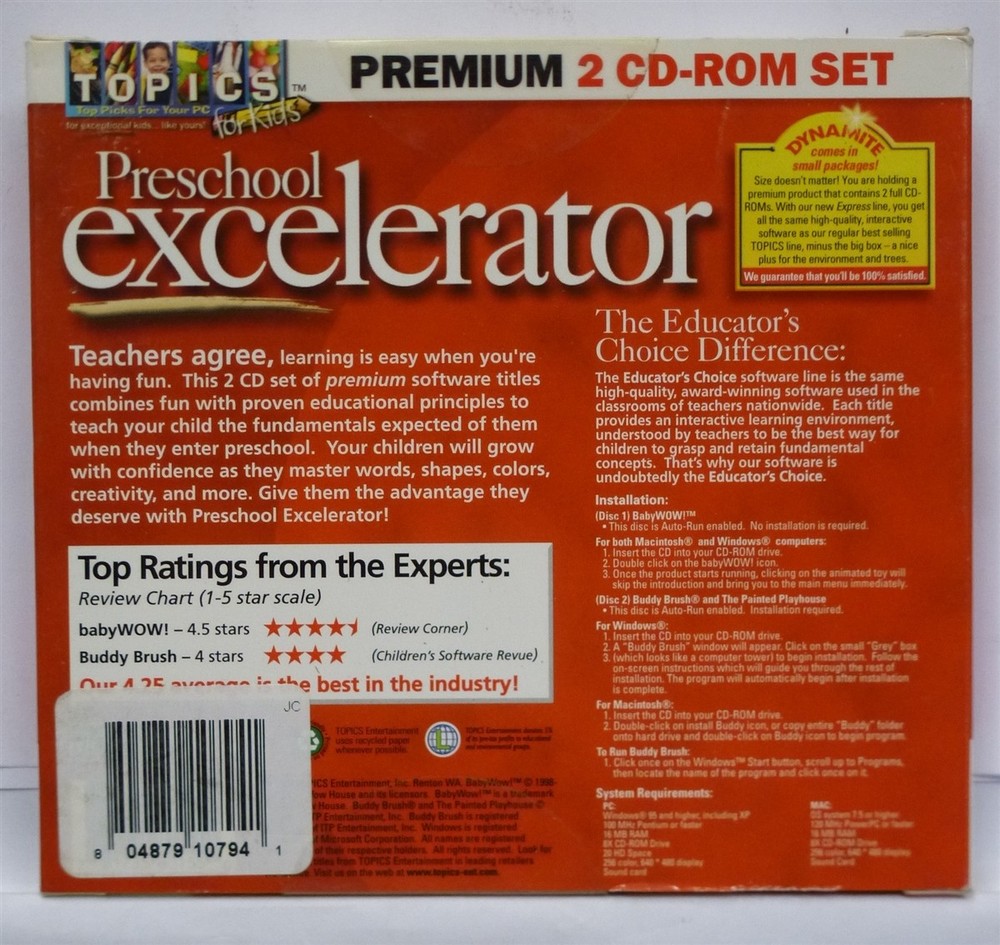 Software PC Preschool Excelerator 2 Discs NEW SEALED Jewel
