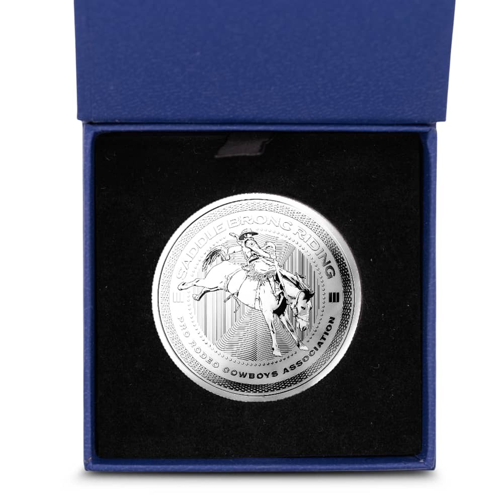 1 oz Reverse Proof Texas Mint PRCA Saddle Bronc Silver Round (Capsule, Box)