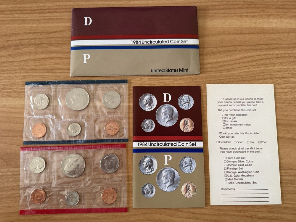 1984 P&D US Mint Set Uncirculated with Envelope & COA