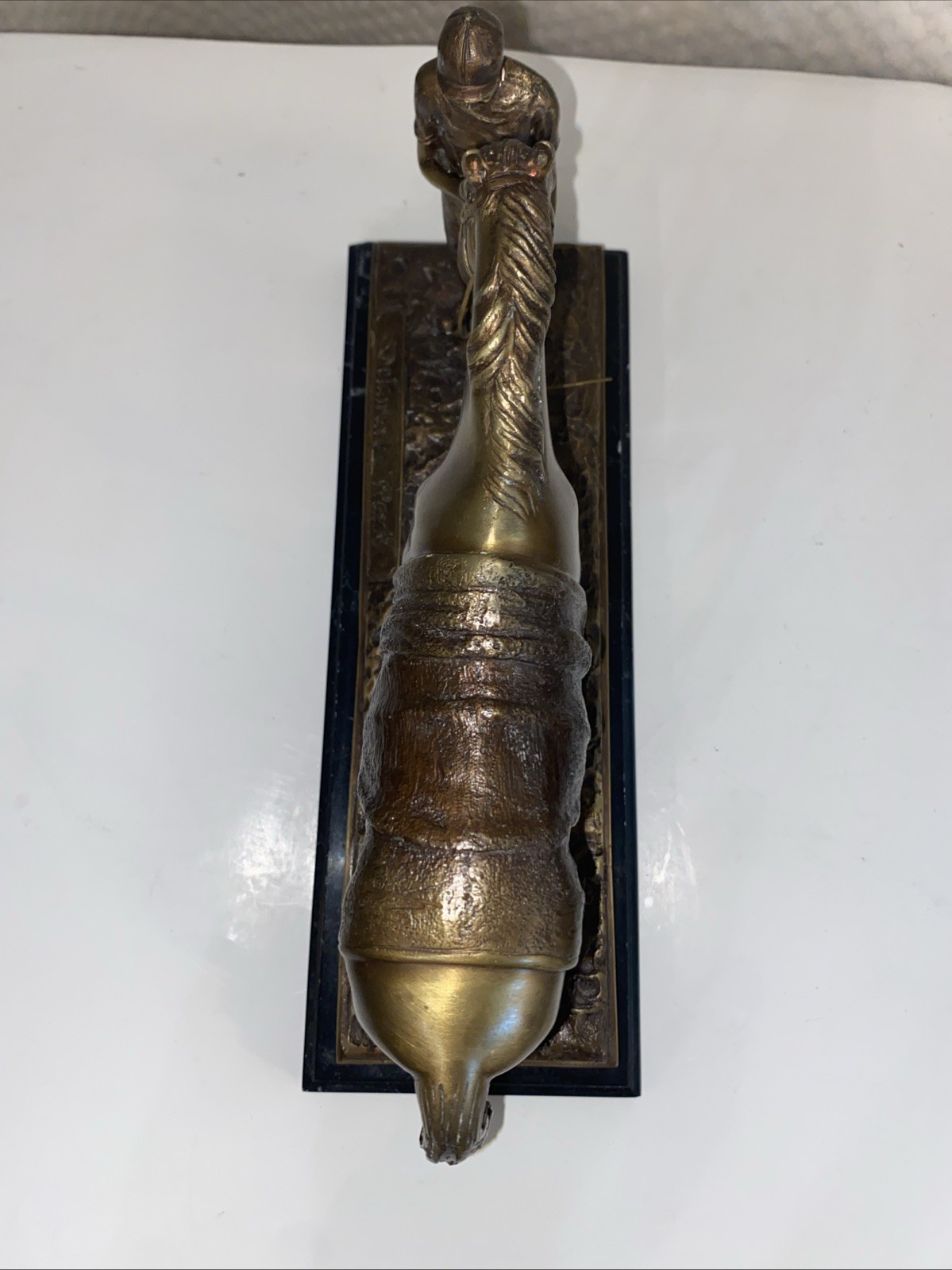 Delaware Park Bronze Sculpture Feeding Horse with Jockey on Marble Base Vintage