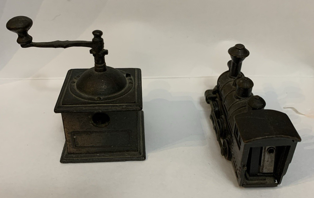 Enesco Die-Cast Train Engine and coffee grinder Pencil Sharpener