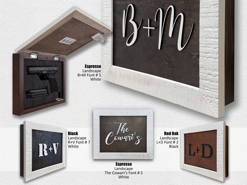 Hidden Gun Storage Wall Art – Personalized Concealment Case 3D Initials *WHITE