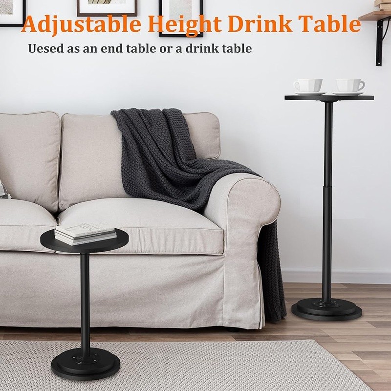 Height Adjustable Side Table Compact Round Drink Table Couch Bed Snack Tray New