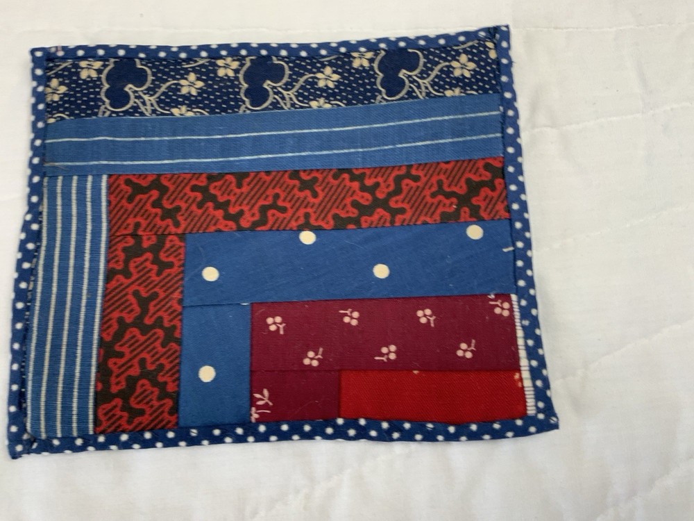 Antique Patchwork Quilt Table Topper, Rectangle, Log Cabin, Early Calico Prints