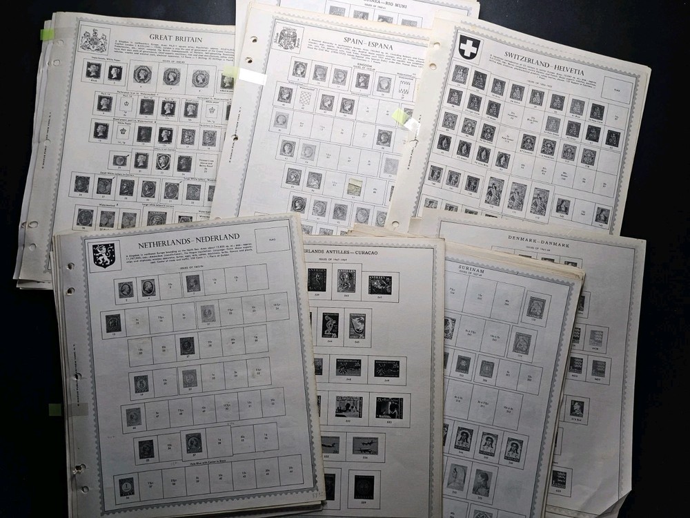 Minkus Blank Stamp Pages: Britain, Spain, Swiss, Netherlands, Denmark, Colonies