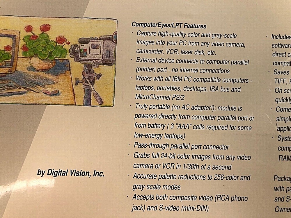 Computer Eyes Video Digitizer Digital Vision Parallel Port Frame Grabber IBM PC