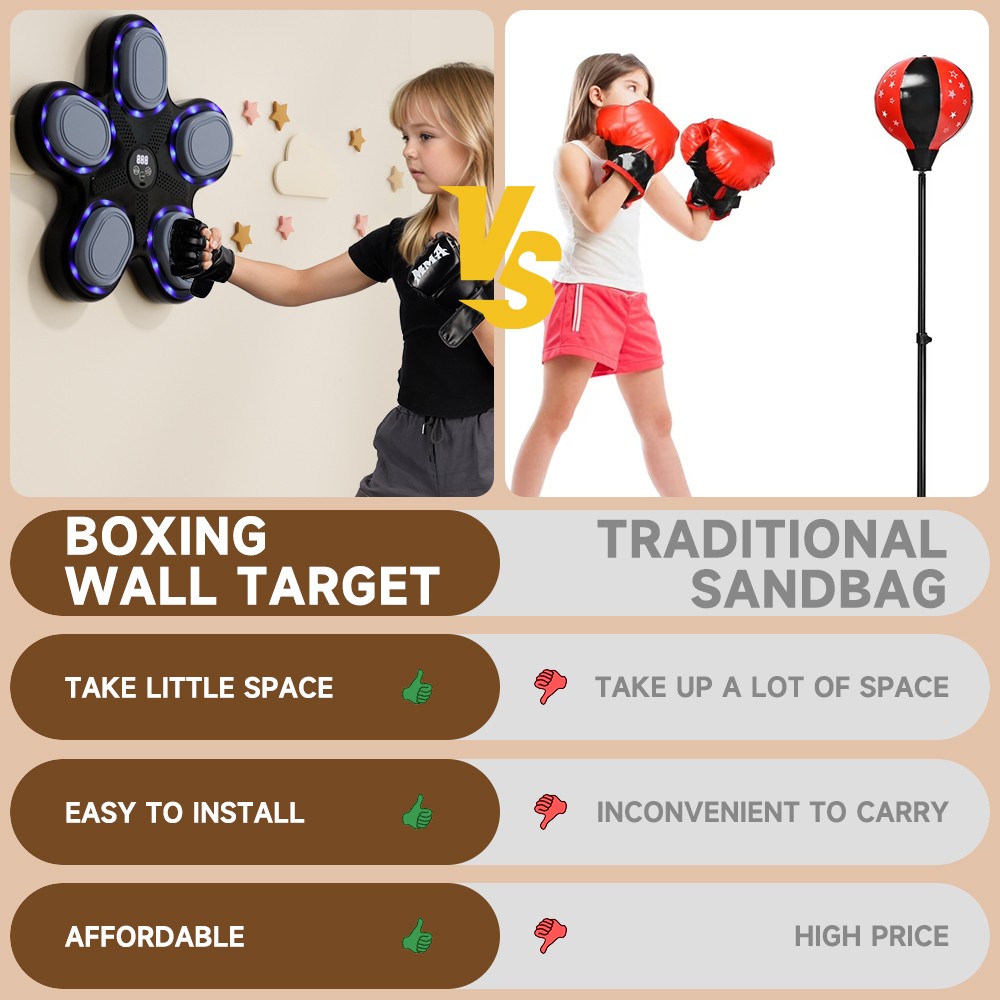 Music Boxing Machine with Boxing Gloves – Wall-Mounted Smart Boxing Trainer E#