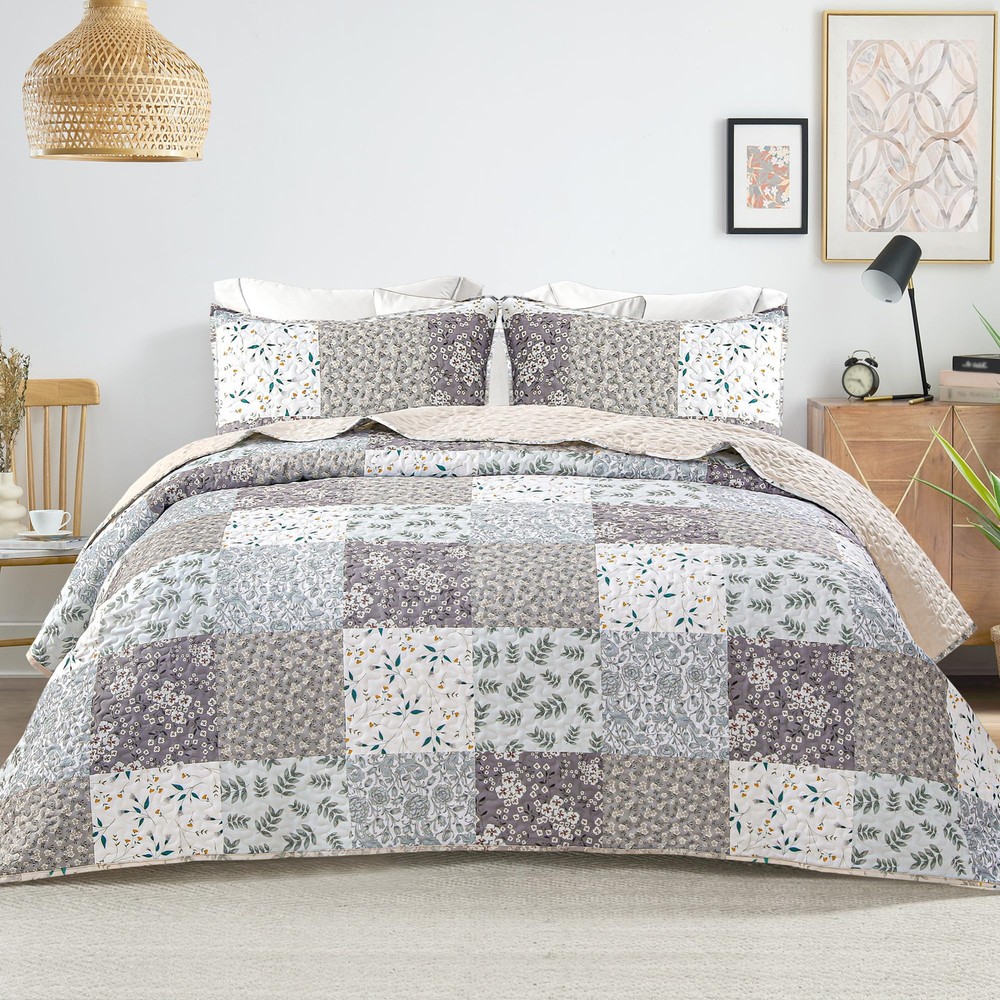 Reversible Patchwork Quilts Twin Size, Lightweight Boho Printed Bedspreads Co...