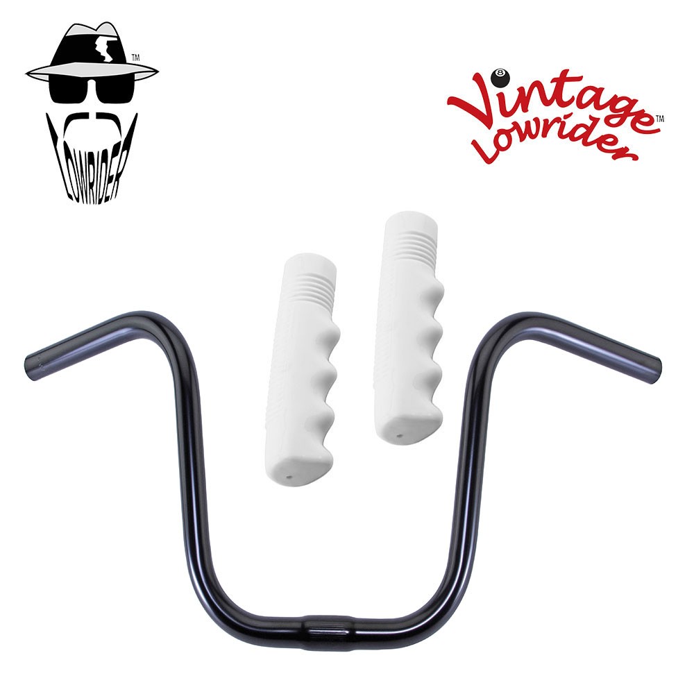 Original Lowrider 9" 25.4 U Handlebar Black 120mm Grips Solid/White