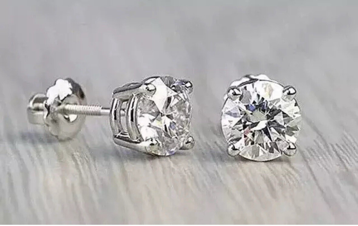 2 Ct Round Cut VVS1/ D Lab Created Stud Earrings 14K White Gold 7mm Screw Back