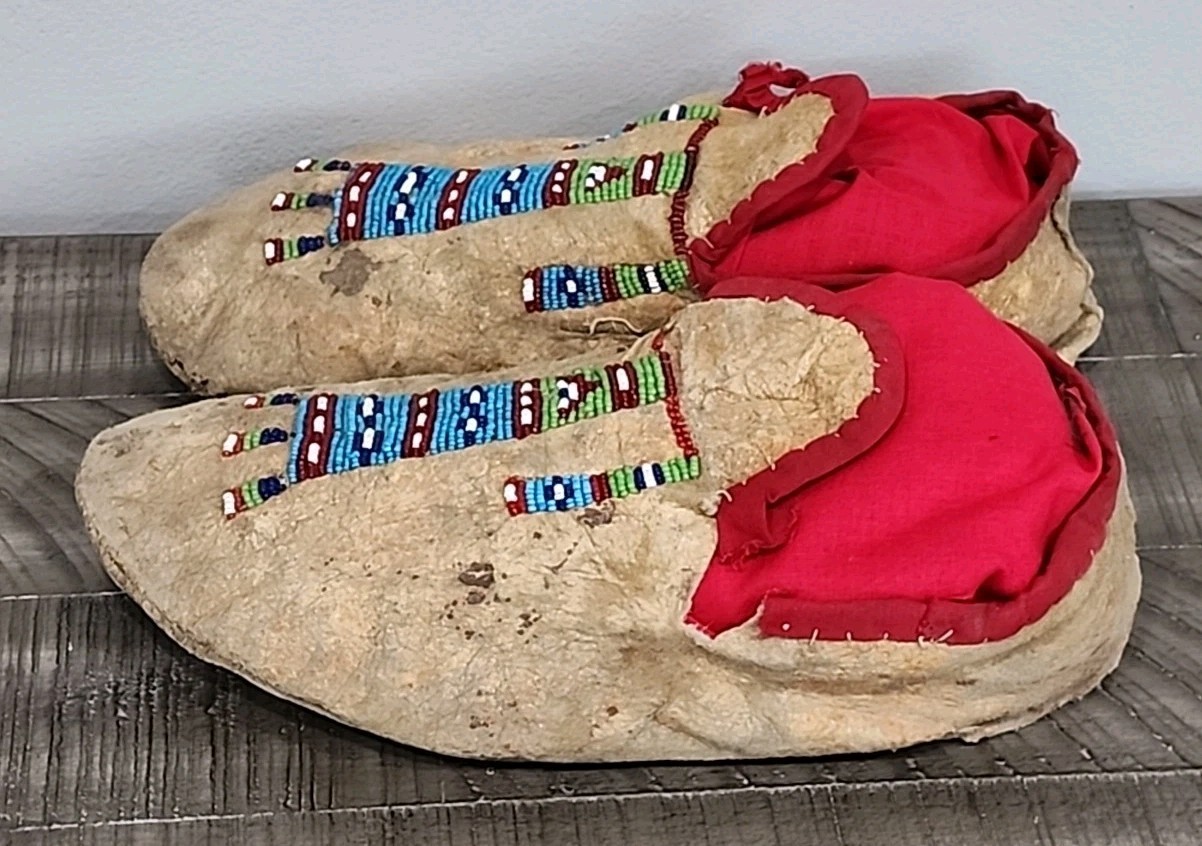 Northern Plains Moccasins with beaded Geometric Pattern Tops C.1890