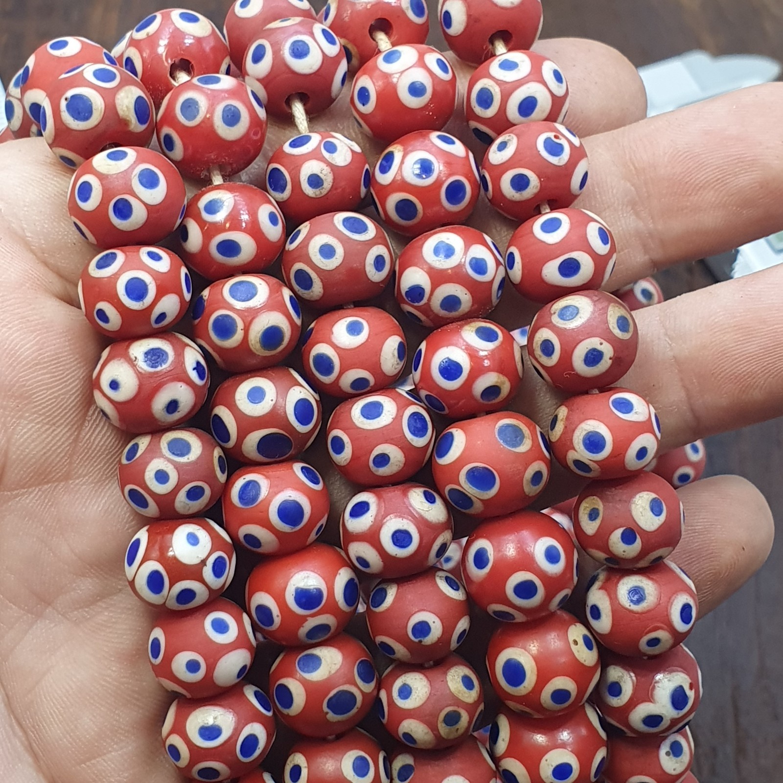 Red Skunk Beads African Style Glass Round Blue White Eye Beads Jewelry Making
