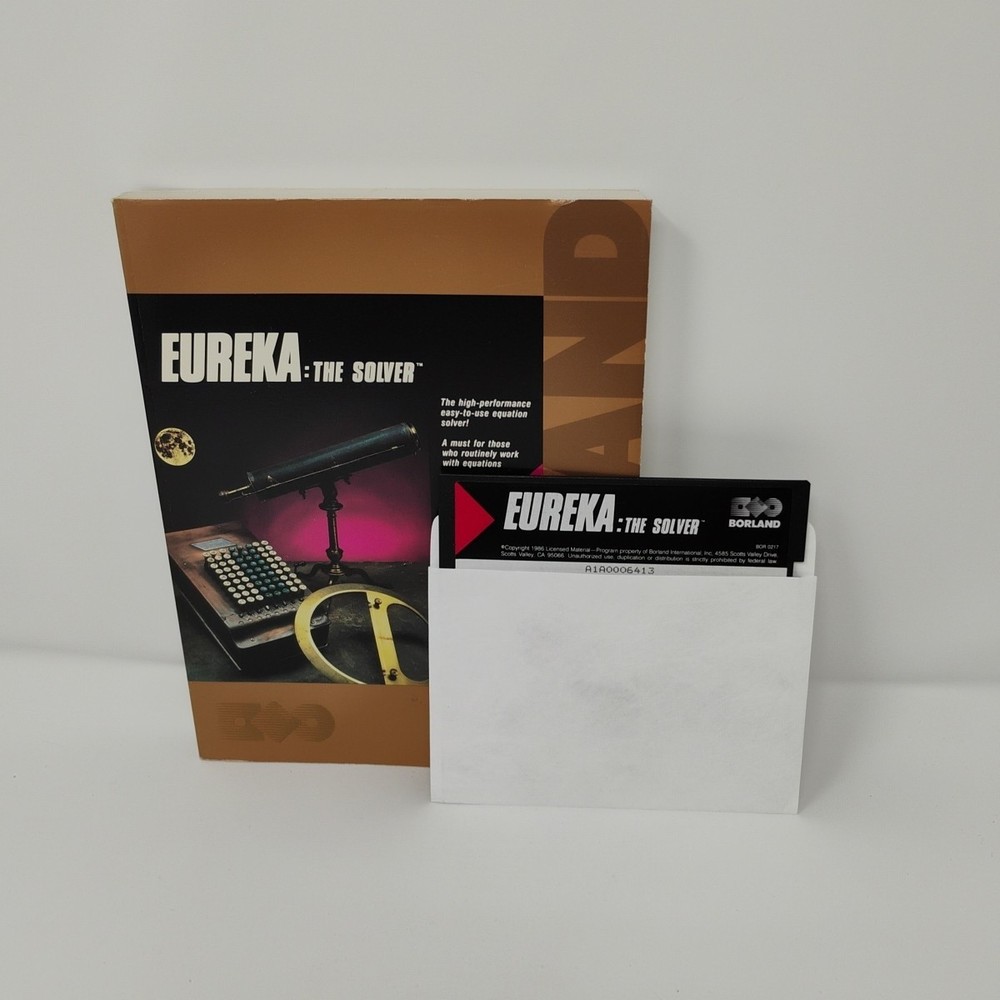 Borland Eureka The Solver 5.25" Floppy Disk Computer Software & Owner's Handbook