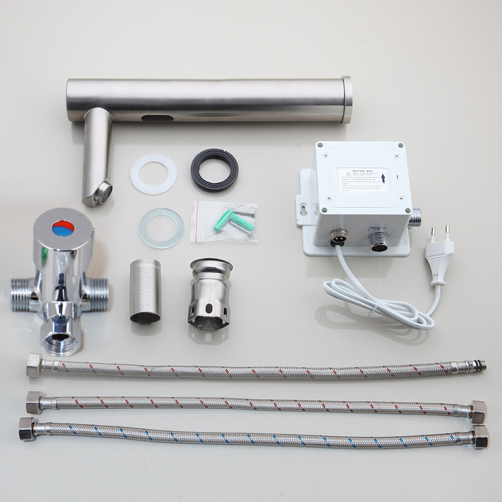 Brushed Nickel Bathroom Sink Deck Mounted Faucet Automatic Sensor Touchless Taps