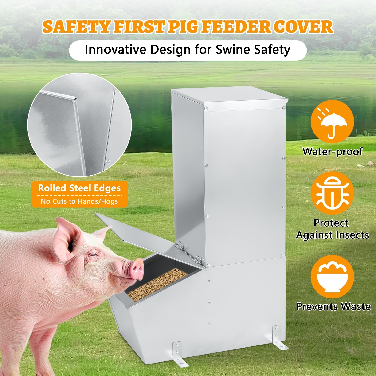 Hog Feeder,1.5 Bushel Single Door Automatic Pig Feeder,Pig Trough