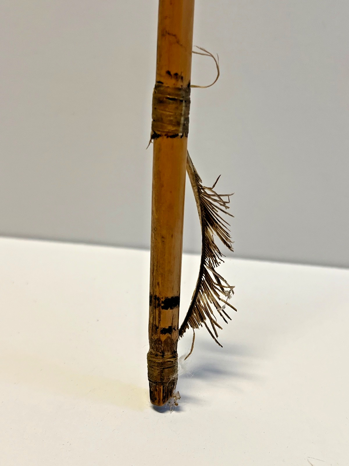 Original Native American Indian Arrow; Metal Tip; Feathers; Sinew; #E9