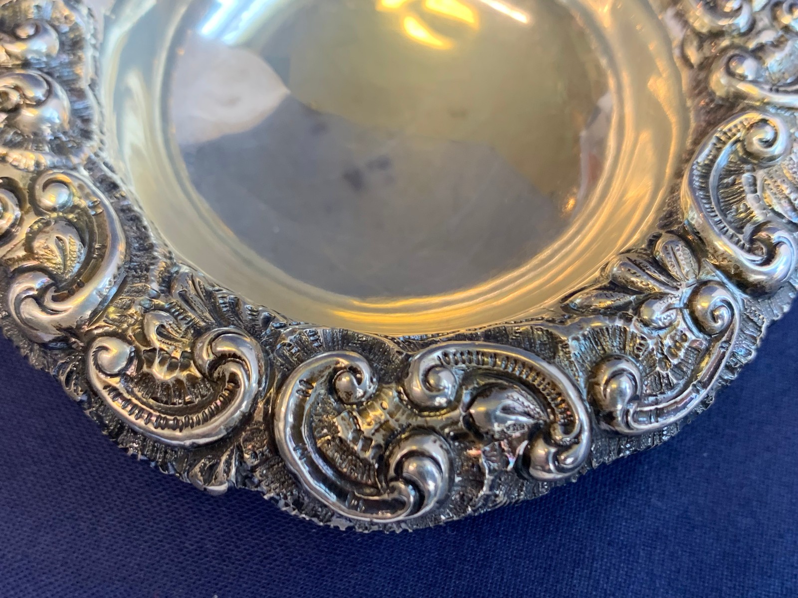 Antique Sterling Silver Condiment Dish Master Salt Cellar 37.03g Floral Repousse