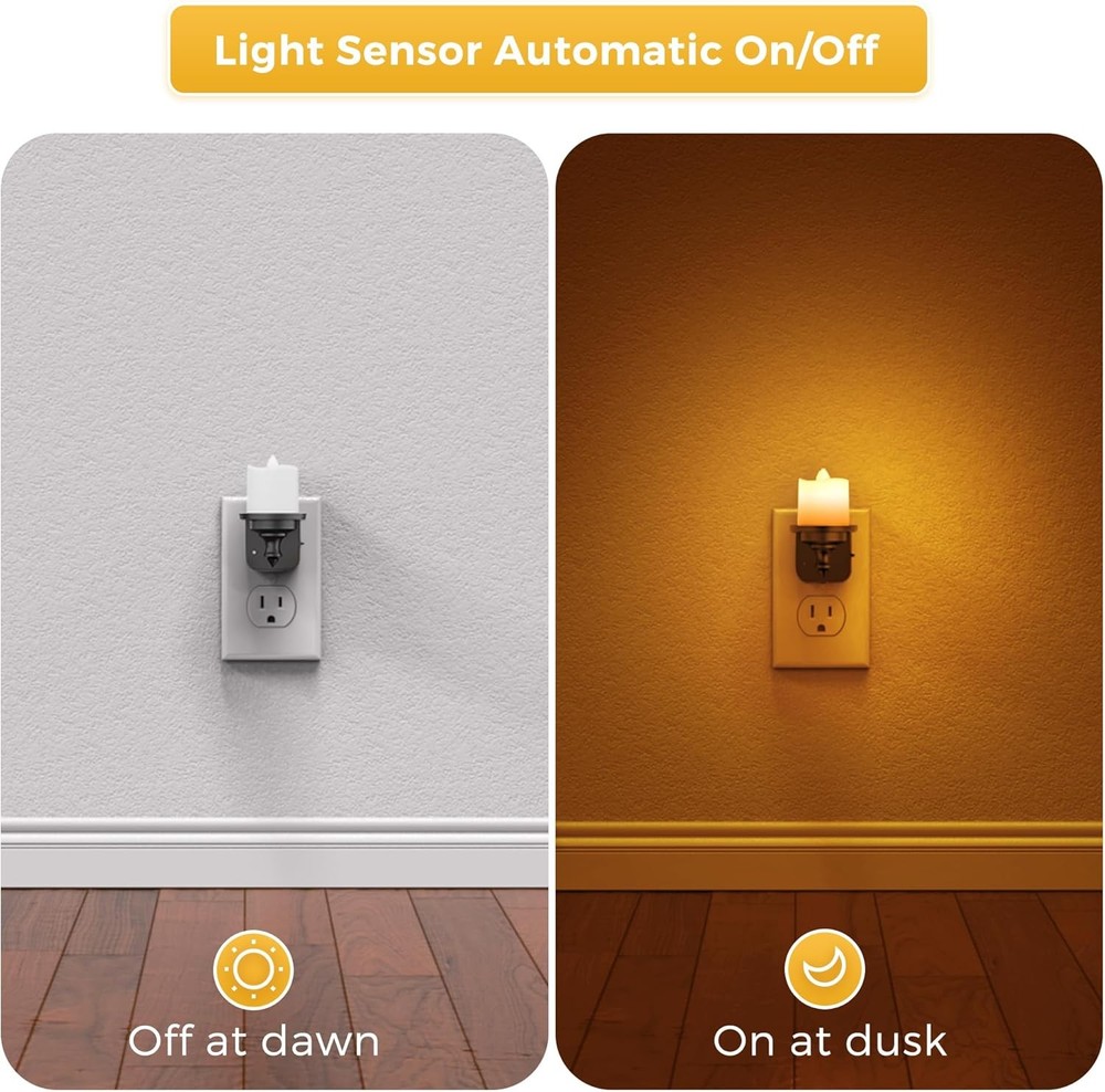 LED Amber Plug In Candle Night Light with Sensor