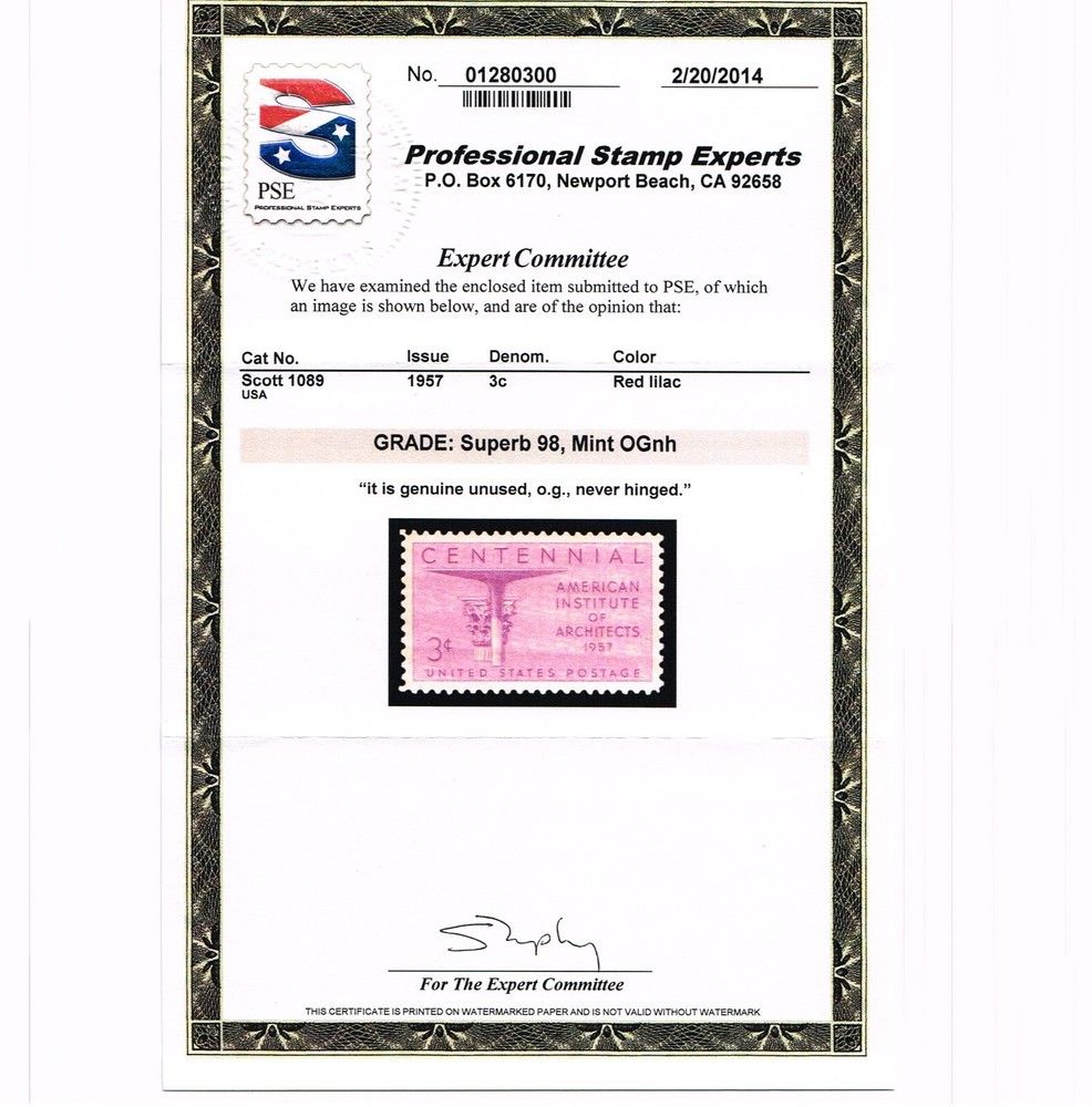EXCEPTIONAL GENUINE SCOTT #1089 MINT PRISTINE OG NH PSE CERT GRADED SUPERB 98