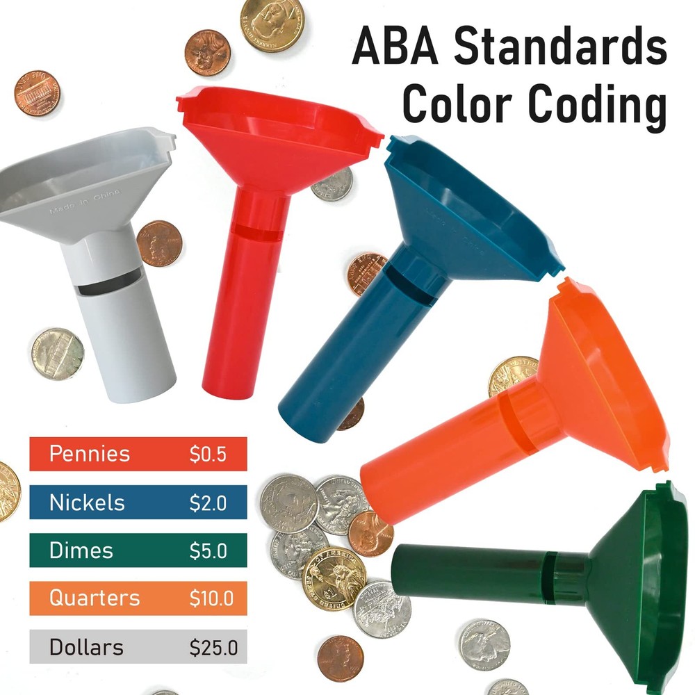 175 Assorted Flat Striped Coin Wrappers & 5 Coin Sorters Tubes Color-CodedEas...