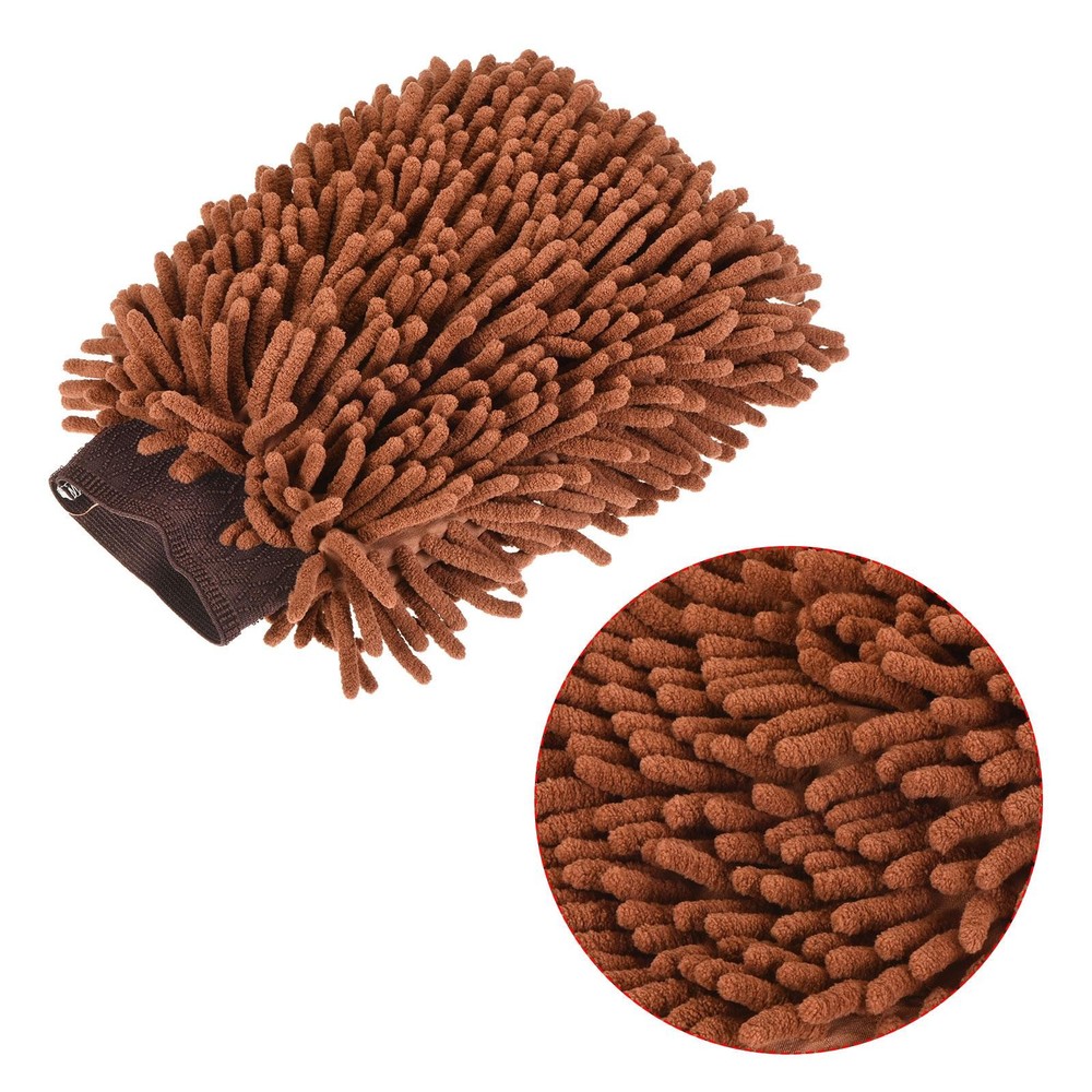 Microfiber Chenille Double-Sided Large Dusting Wash Mitten Cleaning Brown