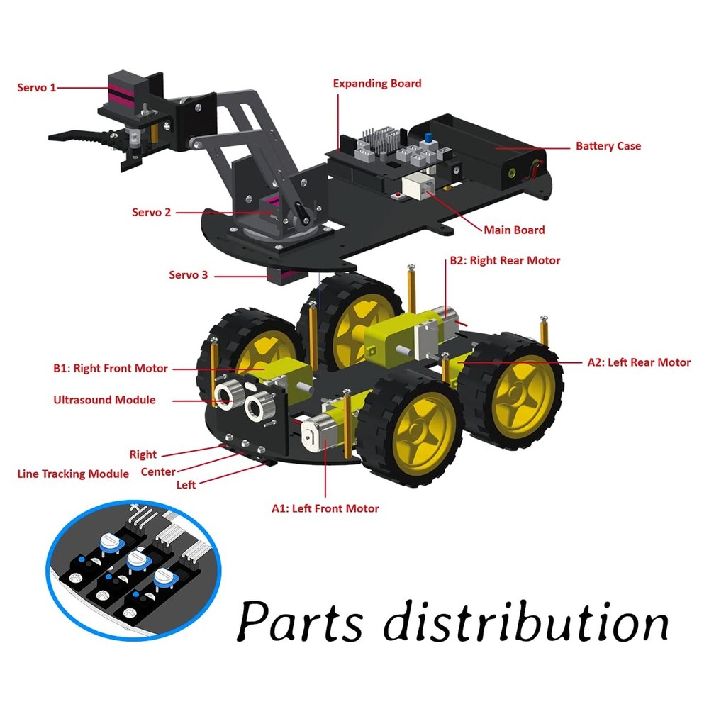 LAFVIN Mechanical 4WD Robot Arm Smart Car Kit - STEM/Graphical Programming Ro...