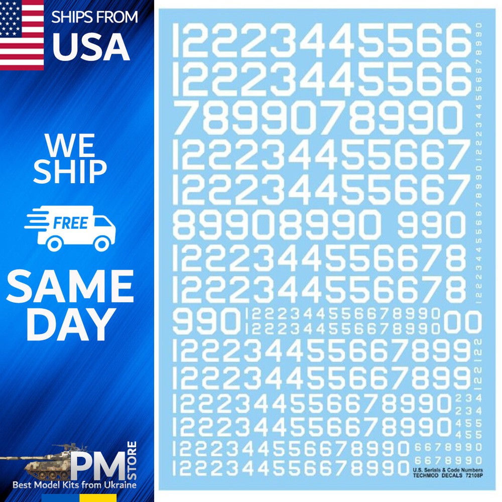 Techmod 72108 U.S. Serials & Code Numbers (White) Aircraft Wet Decal WWII 1/72