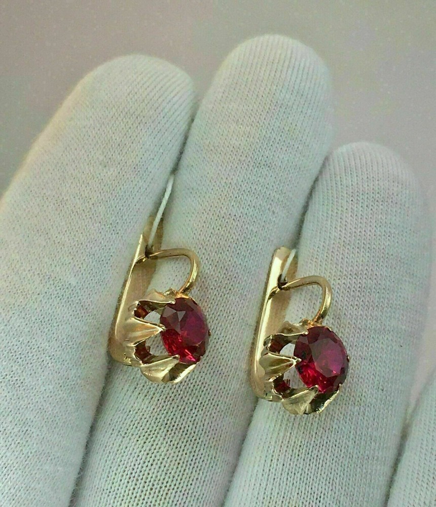 4Ct Lab Created Red Ruby Solitaire Drop & Dangle Earrings 14k Yellow Gold Plated