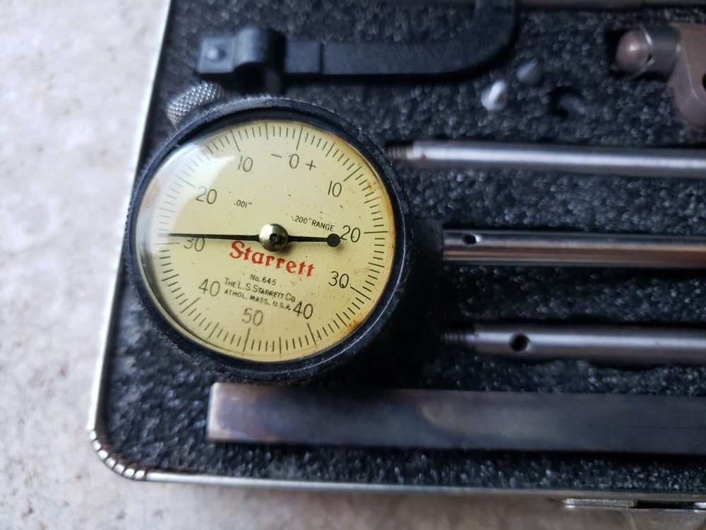 Starrett Universal Dial Indicator Set, No. 645, Back Plunger with Case & Box