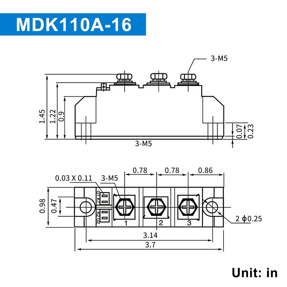Solar Diodes blocking Diode MDK 110A (100A)-16 for DC;One Way Inline;Commonly...
