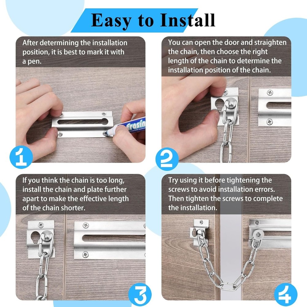 2 Pack Door Chain Lock, Premium Thickened Lock with 12 Silver - 2