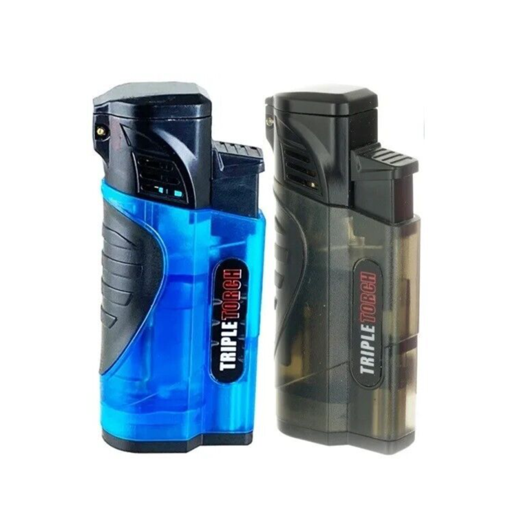 4 PACK Triple Clear Color Torch Lighter Adjustable Flame W/Cigar Puncher PR