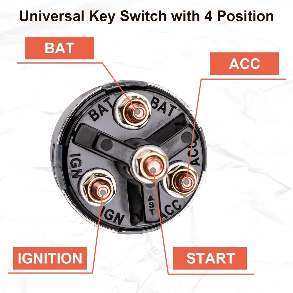 Ignition Switch with Key, 4 Position Universal Key Switch, Starter Switch 12V...