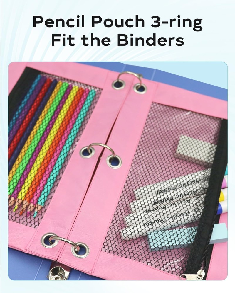 Durable 3 Compartment Pencil Pouch for 3-Ring Binders - Waterproof Organizer