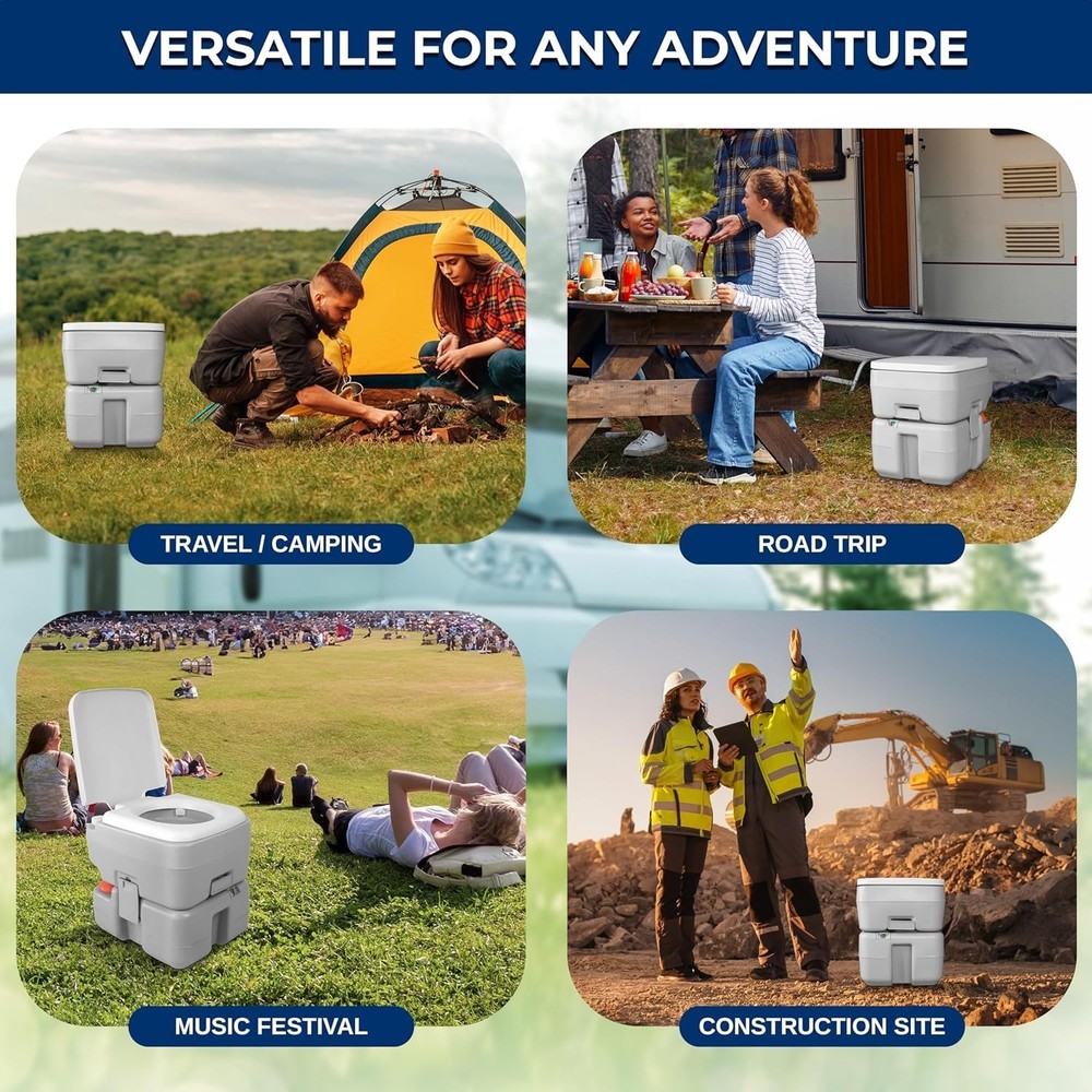Gray Camping Toilet: Leak Proof, Portable, L*evel Indicator