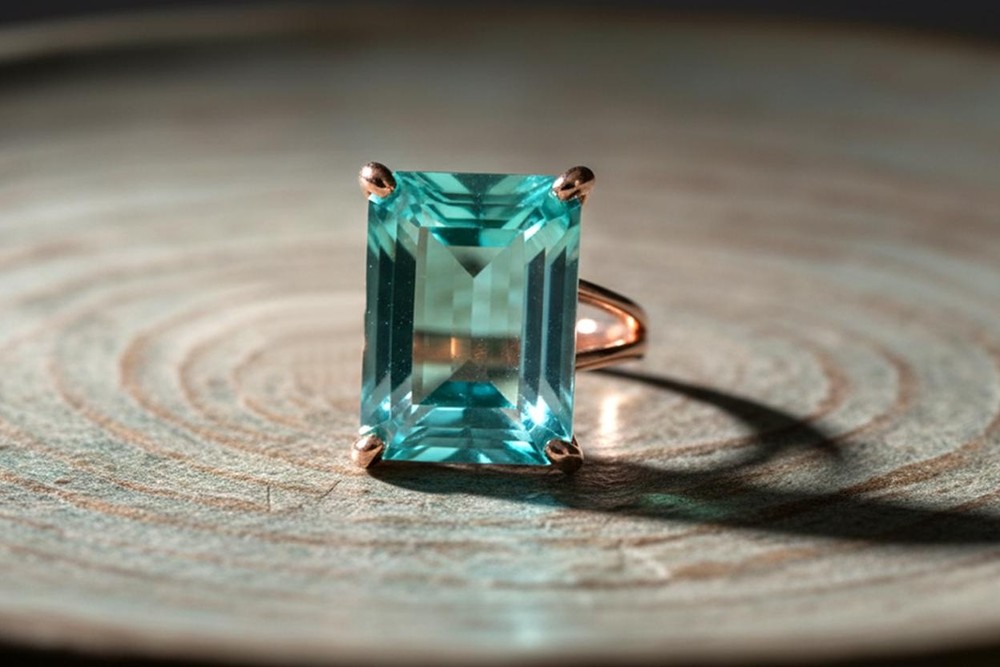 Blue Tourmaline Ring Handmade Emerald Cut Rectangle 14k Gold Filled