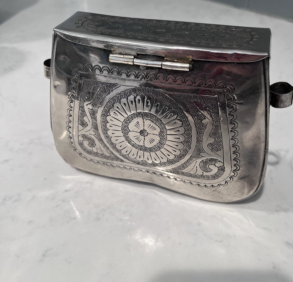 Vintage Silver Plate Small Metal Floral Engraved Design Purse Wedding Edwardian