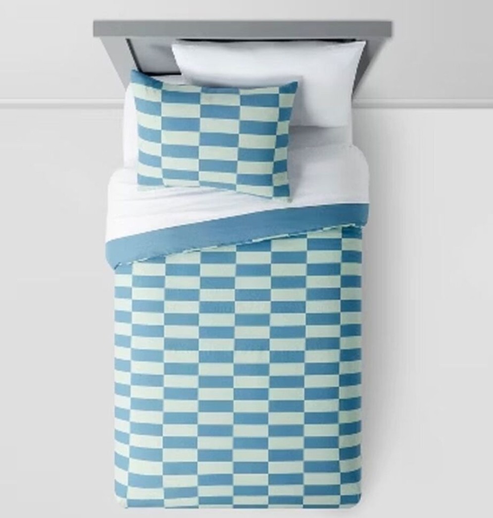 3pc Pillowfort Kids' Bedding Comforter Set Checkers Cotton OEKO-TEX FULL/Queen
